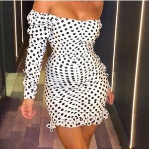 Off Shoulder Polka Dot Dress- Femme Luxe